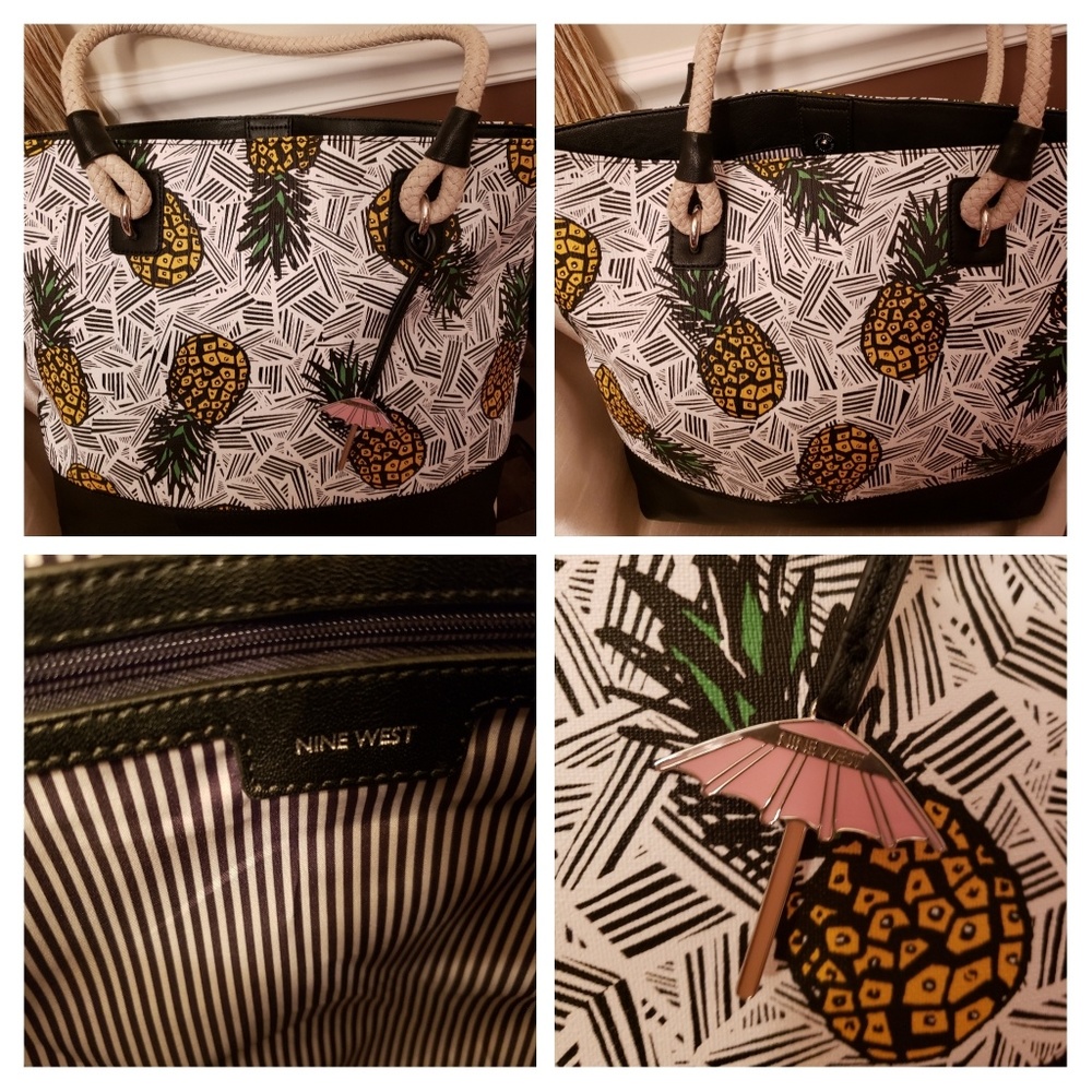 Nine West Large Tote Pineapple Print Lined Handbag